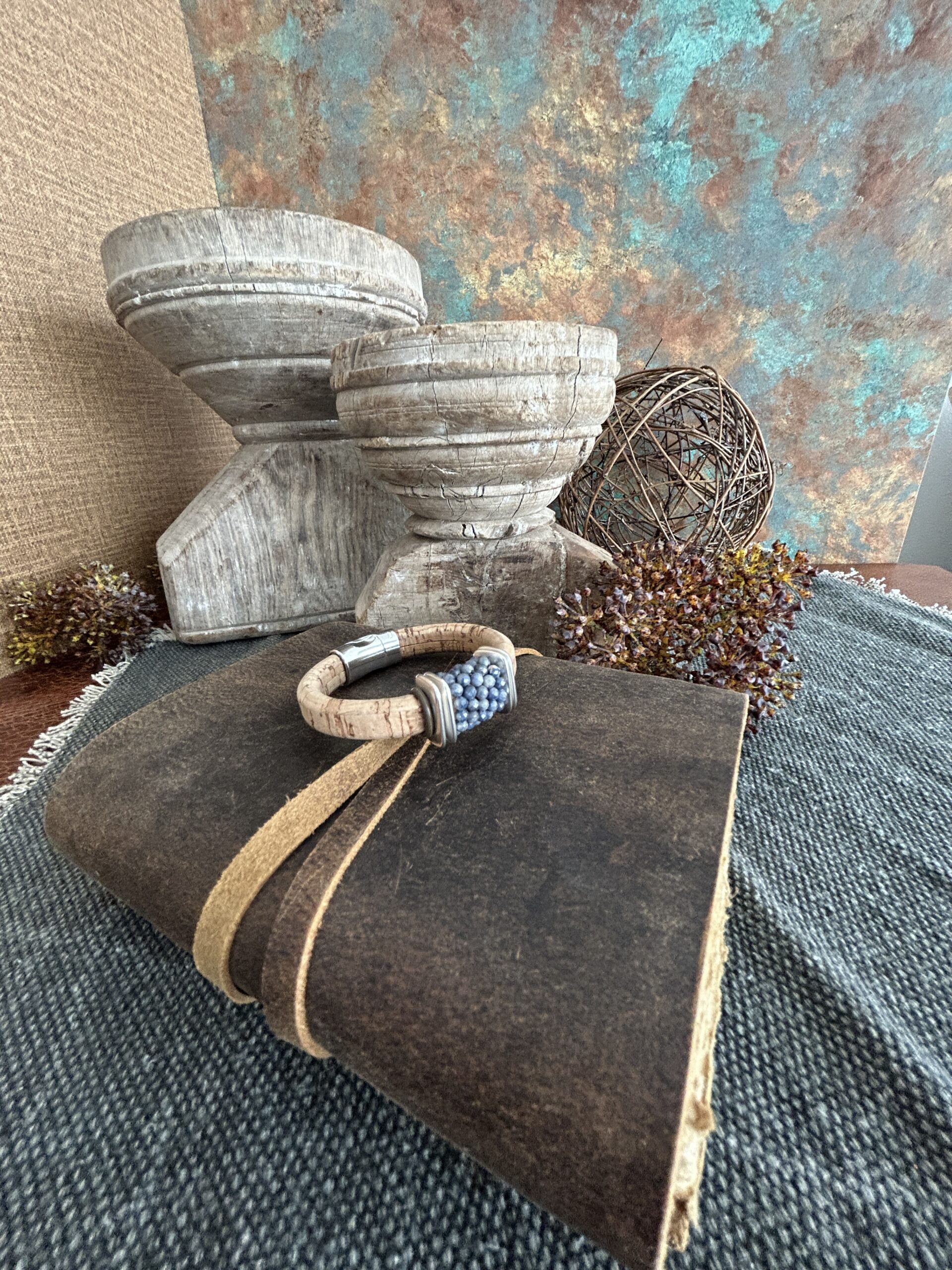 Modern Denim blue sapphire bracelet on cork