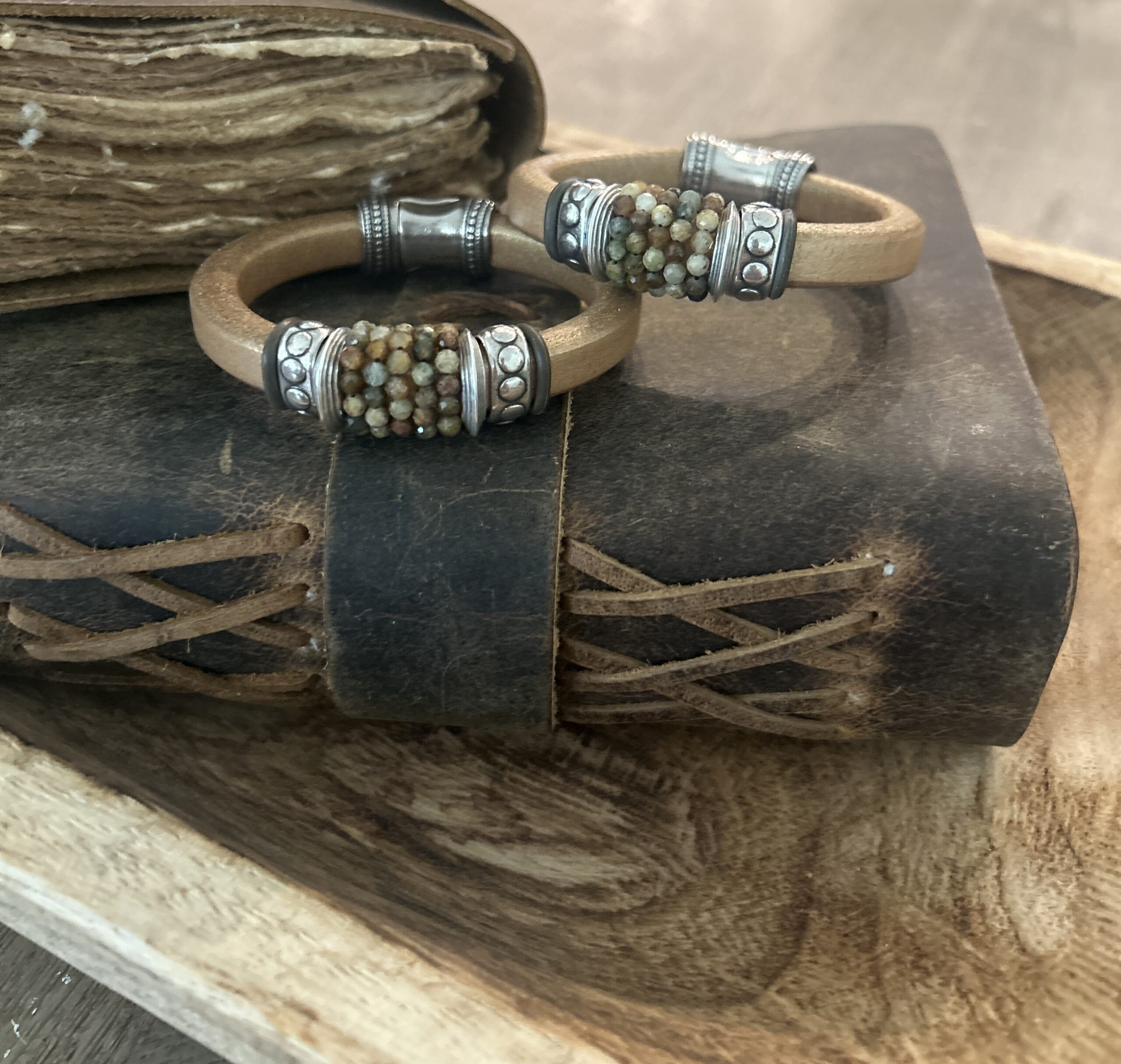 Green Garnet on Copper Leather Bracelet