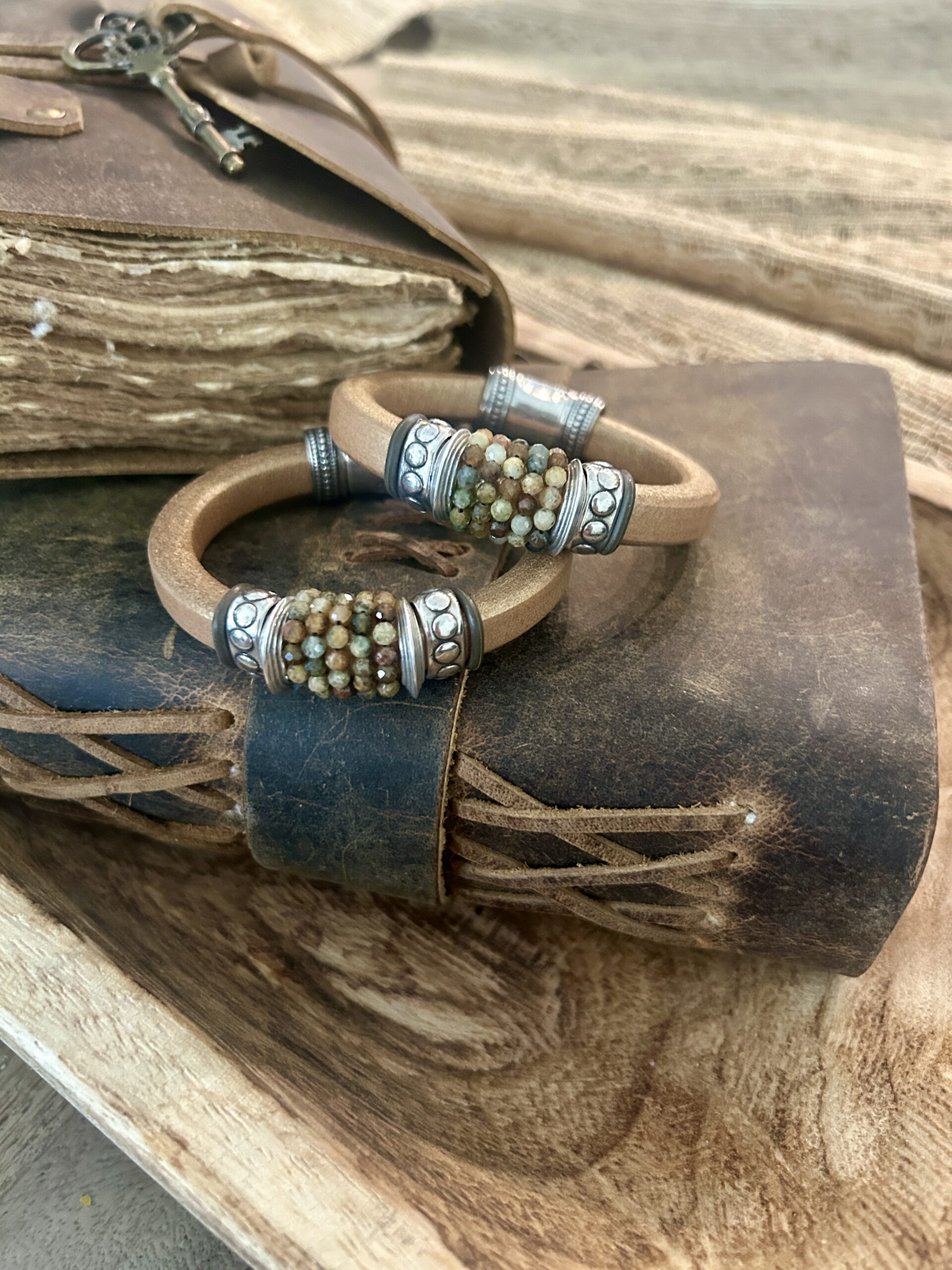 Green Garnet on Copper Leather Bracelet