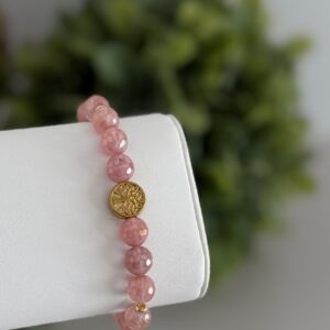 Mystic rose Quartz gemstone bracelet with an embossed tree focal.