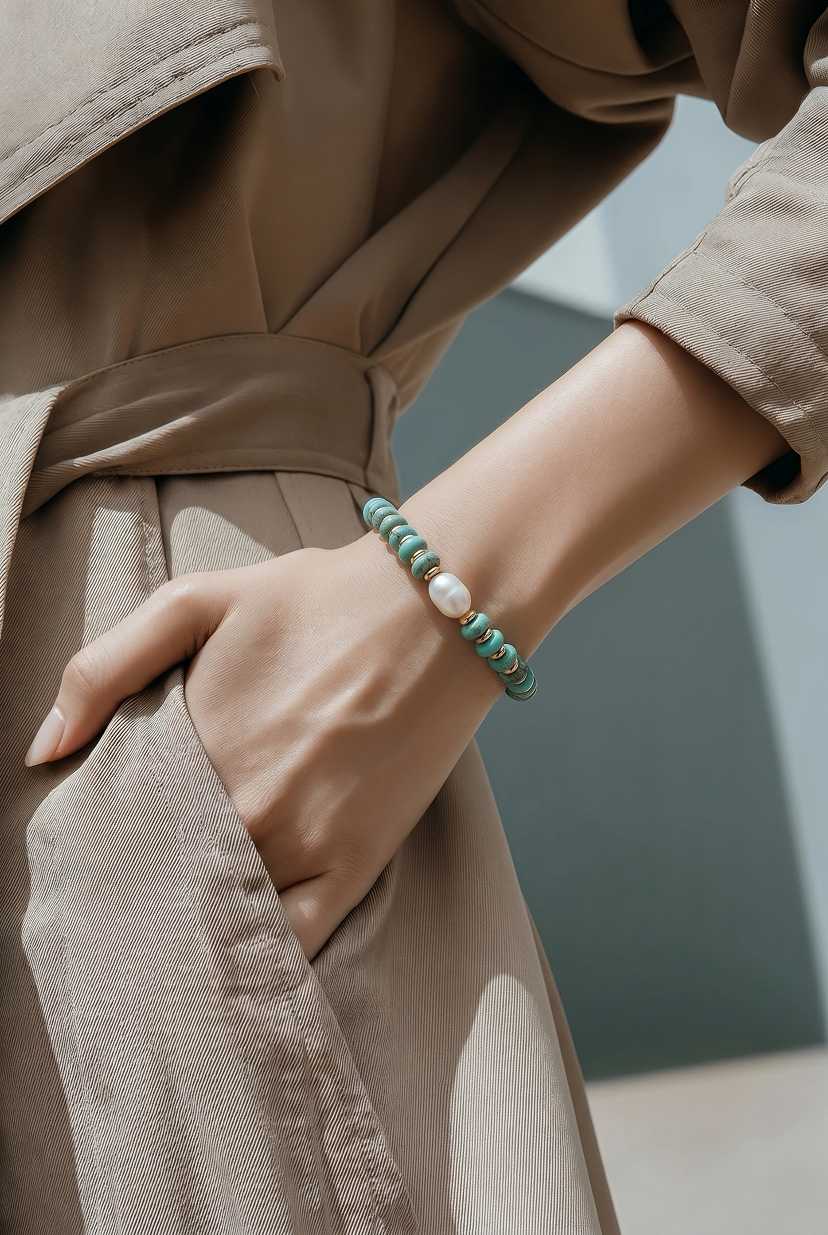 Aqua Turquoise and Pearl Bracelet