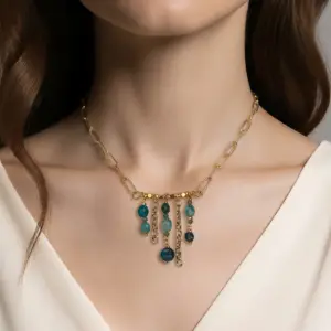 Blue Green Apatite Gemstone Necklace.