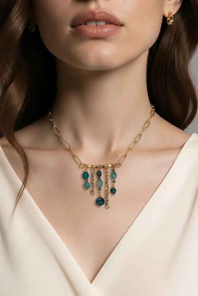 Blue Green Apatite Gemstone Necklace.