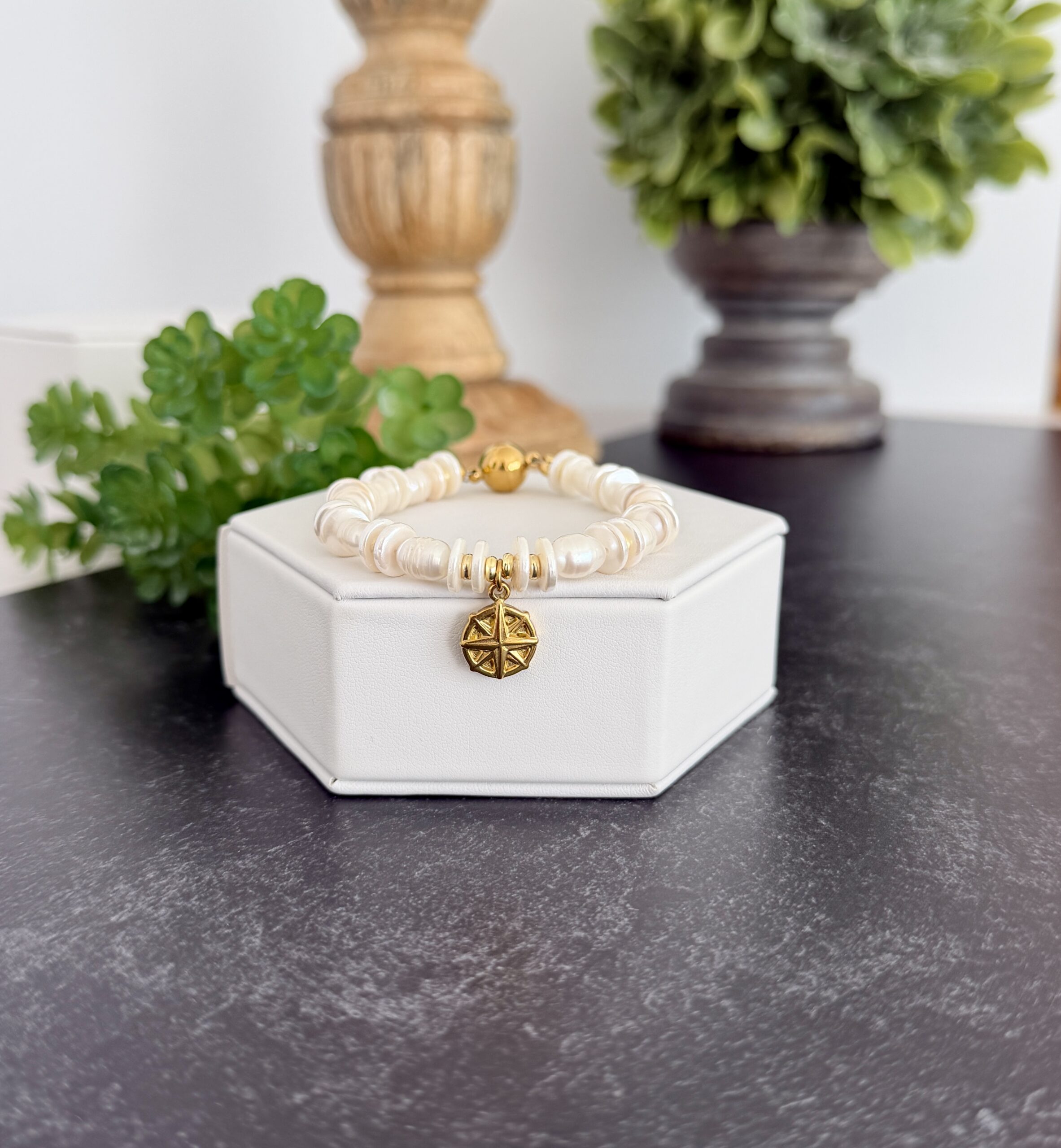 Pearl Bracelet with Navigation Charm