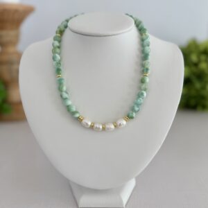 Mint Moonstone and Pearl Necklace