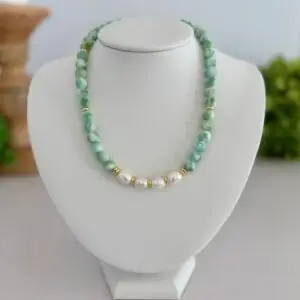 Mint Moonstone and Pearl Necklace