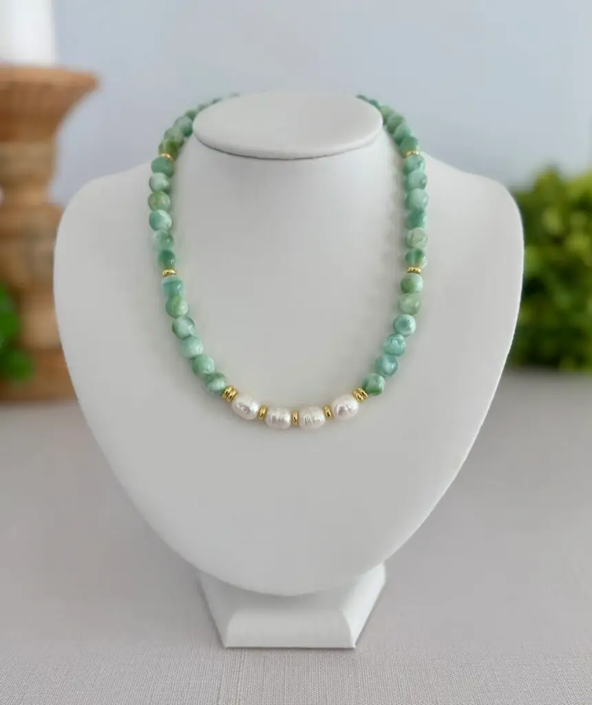 Mint Moonstone and Pearl Necklace
