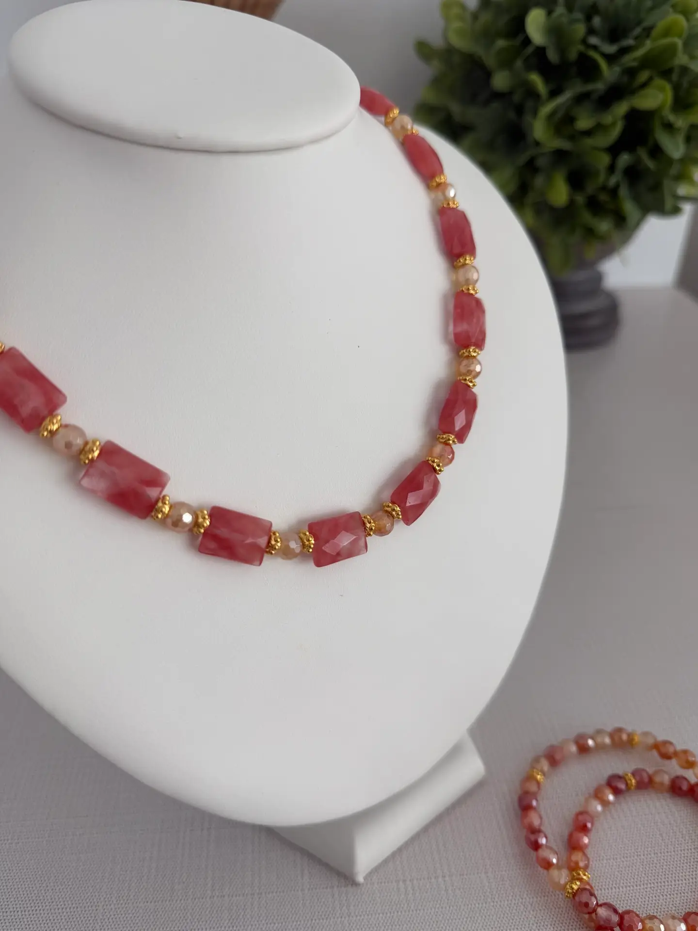 Melon Pink Gemstone Necklace - Image 4