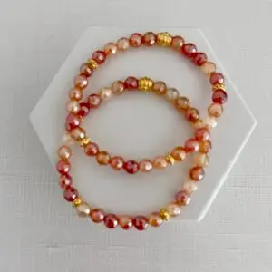 Set of Two Coral Mystic Quartz Bracelets