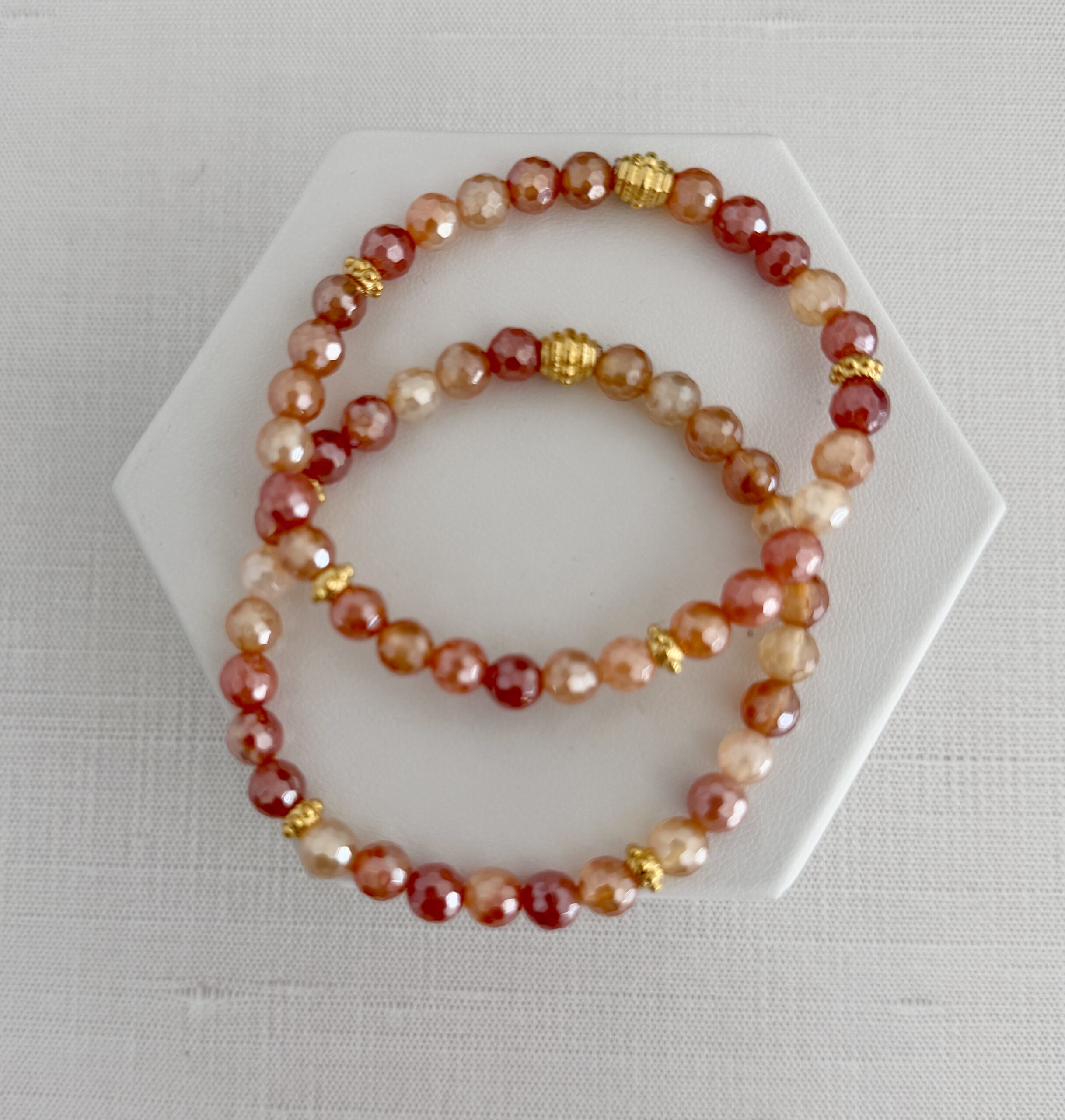 Set of Two Coral Mystic Quartz Bracelets