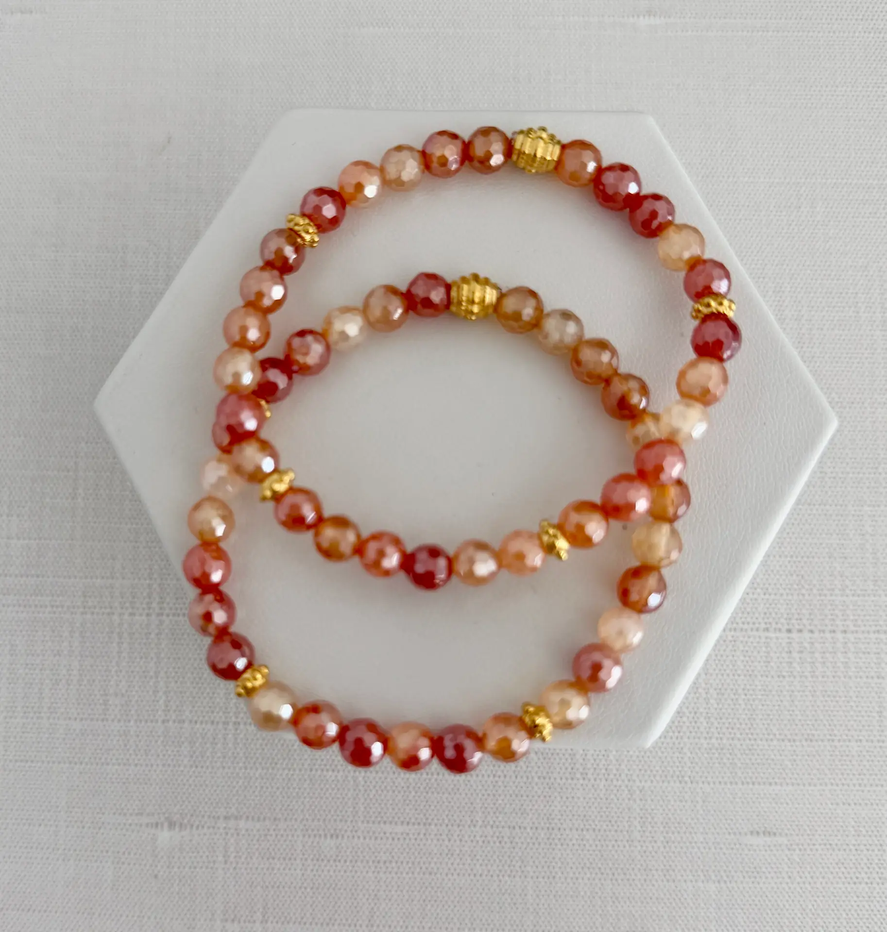 Set of Two Coral Mystic Quartz Bracelets