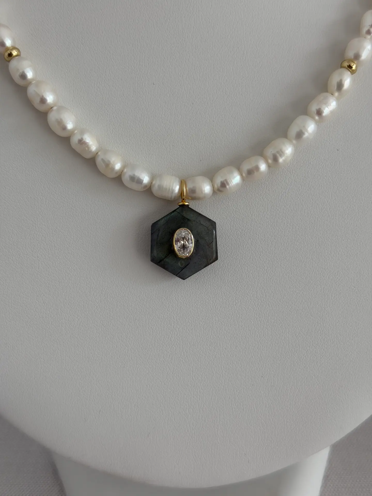 Pearl and Labradorite Necklace 16” - Image 3