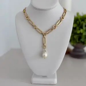Chunky Gold Chain Necklace with Baroque Pearl