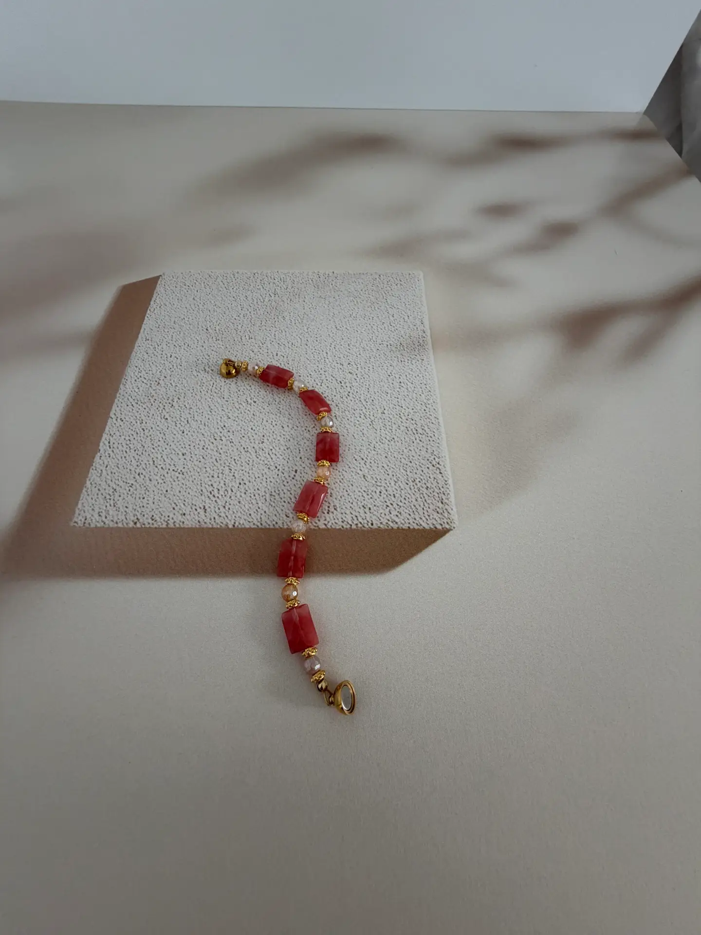 Coral Rose Quartz Gemstone Bracelet - Image 2