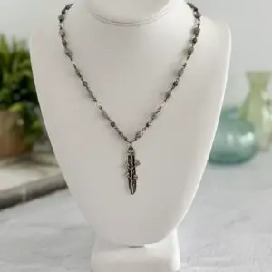 Rosary Chain Necklace With Flower Pendant