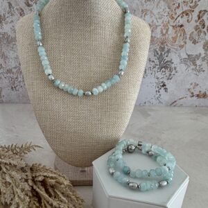 Pale Blue Aquamarine. And silver Pearl Necklace